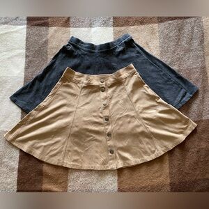 2 Stylish Skirt Bundle-Tan Button and charcoal gray